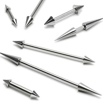 Piercing do ucha čínka - Barbell s hroty basic, různé velikosti - Rozměr: 1,6 mm x 10 mm x 3x3 mm