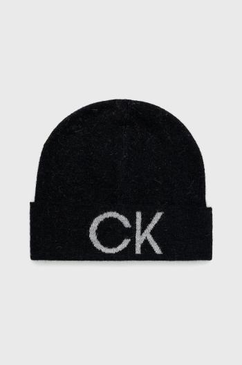 Vlněný klobouk Calvin Klein černá barva, z tenké pleteniny