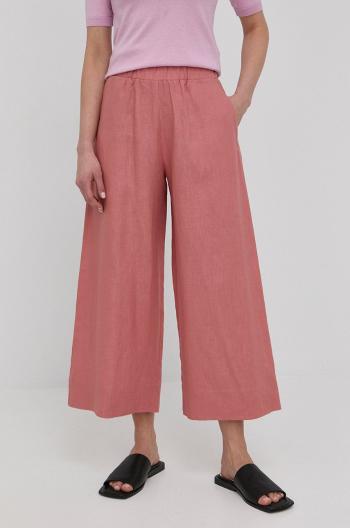 Plátěné kalhoty Max Mara Leisure dámské, růžová barva, široké, high waist