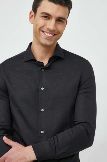 Bavlněné tričko Emporio Armani černá barva, regular, s italským límcem