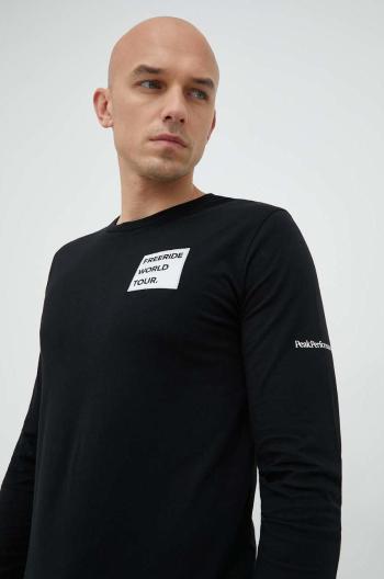 Bavlněné tričko s dlouhým rukávem Peak Performance černá barva, s aplikací