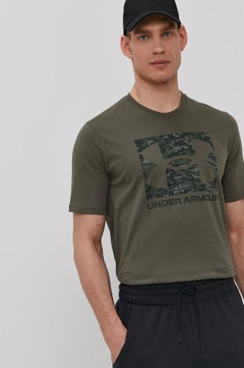 Tričko Under Armour 1361673 pánské, zelená barva, s potiskem