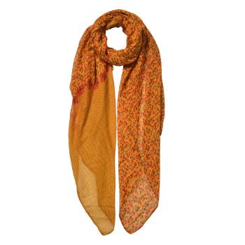 Okrový šátek s květy a puntíky - 85*180 cm JZSC0592Y