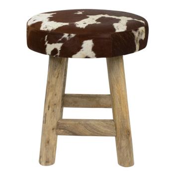 Dřevěná stolička s kulatým koženým sedákem červeno hnědá- Ø 40*45cm OMCKKRB