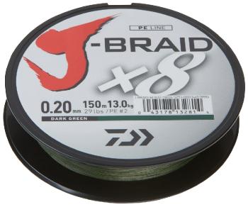 Daiwa splétaná šňůra j-braid dark green 150 m-průměr 0,18 mm / nosnost 12 kg