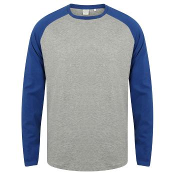 SF (Skinnifit) Pánské dvoubarevné tričko s dlouhým rukávem - Šedý melír / královská modrá | S
