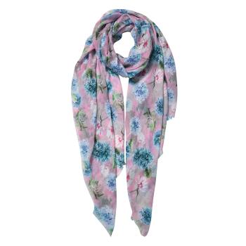 Růžový šátek s potiskem květin - 80*180 cm JZSC0575