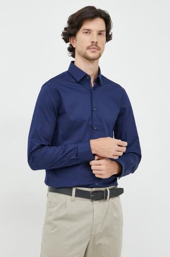 Bavlněné tričko Calvin Klein tmavomodrá barva, slim, s klasickým límcem