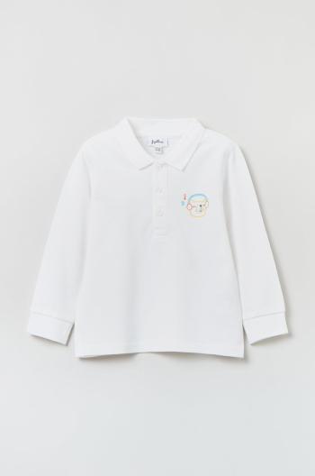 Dětská bavlněná košile s dlouhým rukávem OVS bílá barva, s aplikací