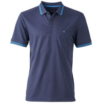 James & Nicholson Pánská sportovní polokošile JN702 - Tmavě modrá / aqua | XL