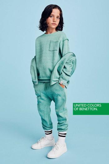 Dětské tepláky United Colors of Benetton zelená barva, melanžové