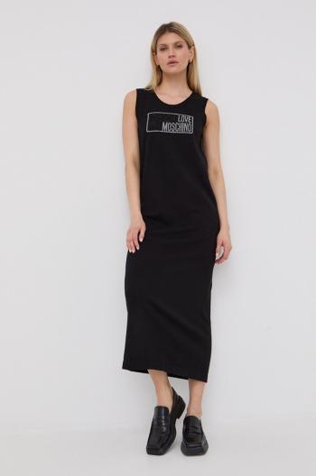 Bavlněné šaty Love Moschino černá barva, maxi, jednoduchý