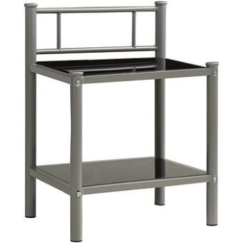 Noční stolek šedý a černý 45 × 34,5 × 60,5 cm kov a sklo (325089)