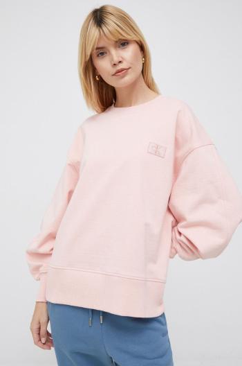 Bavlněná mikina Calvin Klein Jeans dámská, růžová barva, hladká