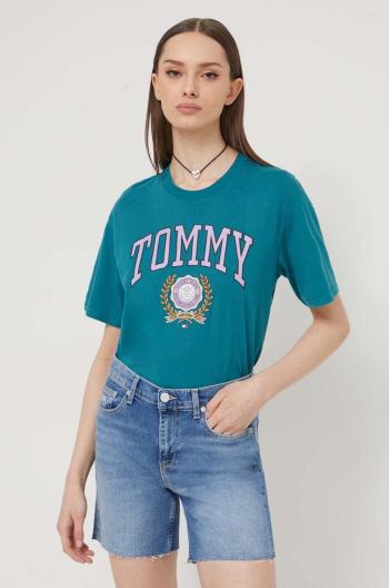 Bavlněné tričko Tommy Jeans zelená barva, DW0DW17824