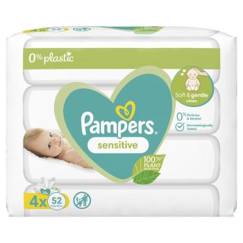 PAMPERS Sensitive vlhčené ubrousky Plastic Free 4 x 52 ks = 208 ks