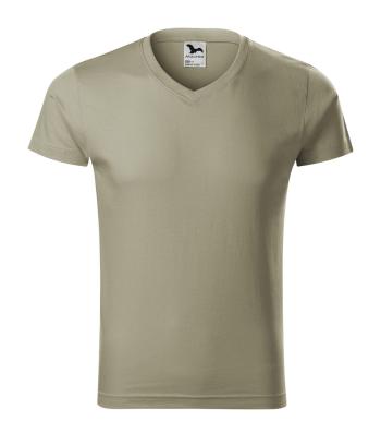 MALFINI Pánské tričko Slim Fit V-neck - Světlá khaki | XXXL