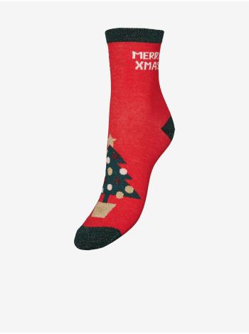 Červené dámské vzorované vánoční ponožky VERO MODA Snowflake