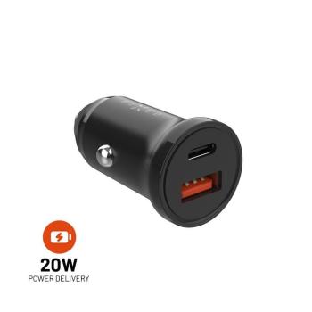 FIXED Autonabíječka s USB-C a USB výstupem a podporou PD, 20W FIXCC20N-CU-BK, černá