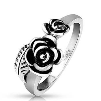 Šperky4U Dámský ocelový prsten růžičky - velikost 58 - OPR1661-58