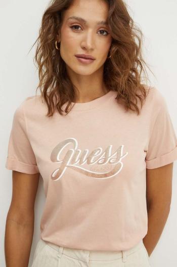 Bavlněné tričko Guess GLITTERY oranžová barva, W4YI09 JA914