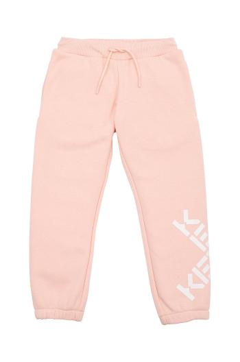 Dětské bavlněné tepláky Kenzo Kids růžová barva