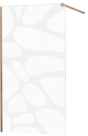 MEXEN/S KIOTO Sprchová zástěna WALK-IN 100x200 cm 8 mm, růžové zlato, bílý vzor 800-100-101-60-97
