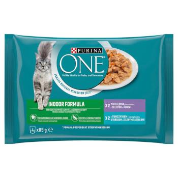 PURINA ONE Multipack 4x85g INDOOR minifiletky s tuňákem a zelenými fazolkami/s telecím a mrkví