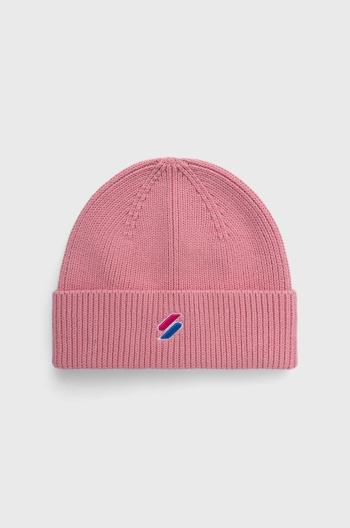 Čepice Superdry růžová barva, z husté pleteniny, bavlněná