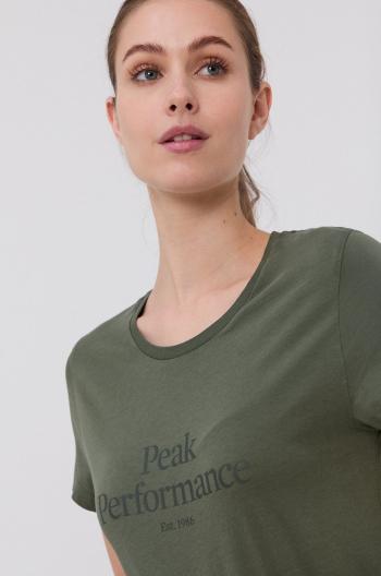 Bavlněné tričko Peak Performance zelená barva