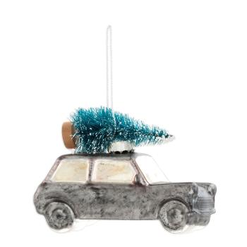 Vintage vánoční ozdoba Auto s vánočním stromem - 10*5*7 cm 6GL2094