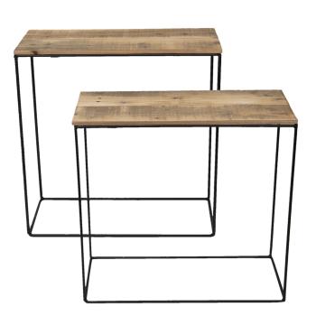 Set 2 odkládacích stolků s recyklovaným dřevem - 60*25*65 cm / 55*22*56 cm 50307