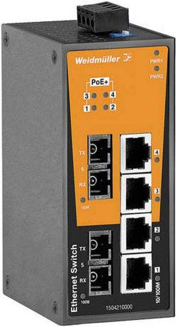 Průmyslový ethernetový switch Weidmüller, IE-SW-BL06T-4POE-2SC, 10 / 100 MBit/s, funkce PoE