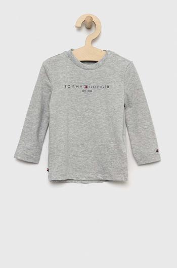 Kojenecké tričko s dlouhým rukávem Tommy Hilfiger šedá barva, s potiskem
