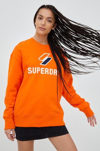 Bavlněná mikina Superdry dámská, oranžová barva, s aplikací