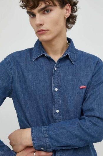 džínová košile Levi's pánská, tmavomodrá barva, slim, s klasickým límcem