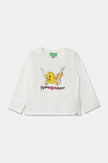 Dětské bavlněné tričko s dlouhým rukávem United Colors of Benetton x Looney Tunes bílá barva, 3ATNG10HG