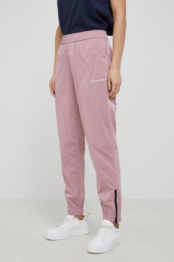 Kalhoty Calvin Klein Jeans dámské, růžová barva, hladké
