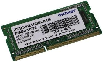 Patriot SODIMM DDR3 4GB1600MHz CL11 PSD34G1600L81S, PSD34G1600L81S