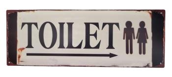 Béžová antik nástěnná kovová cedule Toilet - 36*13cm 8PL-994813361111