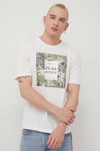 Bavlněné tričko Jack & Jones bílá barva, s potiskem