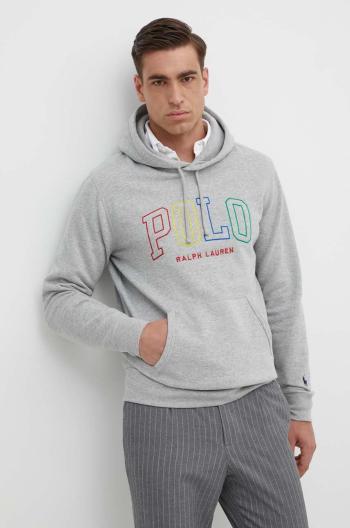 Mikina Polo Ralph Lauren pánská, šedá barva, s kapucí, s aplikací, 710926600