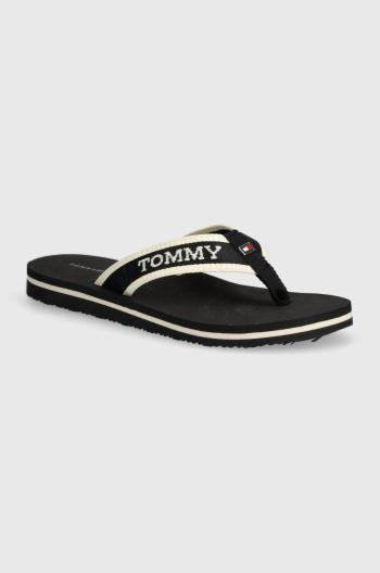 Žabky Tommy Hilfiger HILFIGER WEBBING POOL SLIDE dámské, černá barva, na plochém podpatku, FW0FW07859