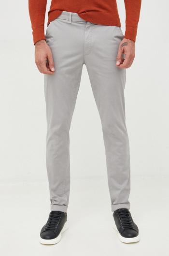 Kalhoty Calvin Klein pánské, šedá barva, ve střihu chinos