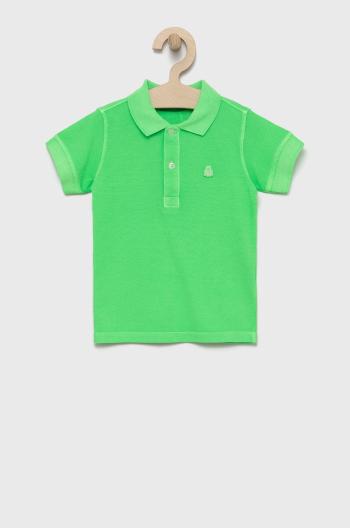 Dětská bavlněná polokošile United Colors of Benetton zelená barva, hladký