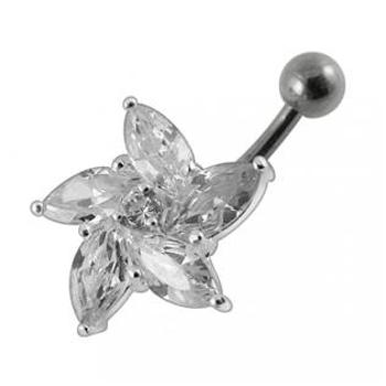 Šperky4U Stříbrný piercing do pupíku - kytička - BP01159-C
