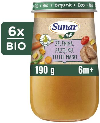 Sunar BIO příkrm zelenina, fazolky, telecí maso, oliv olej 6m+, 6 x 190 g