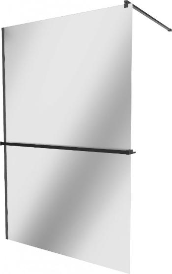 MEXEN/S KIOTO Sprchová zástěna WALK-IN s poličkou a držákem ručníků 90 x 200 cm, zrcadlové 8 mm, černá 800-090-121-70-50