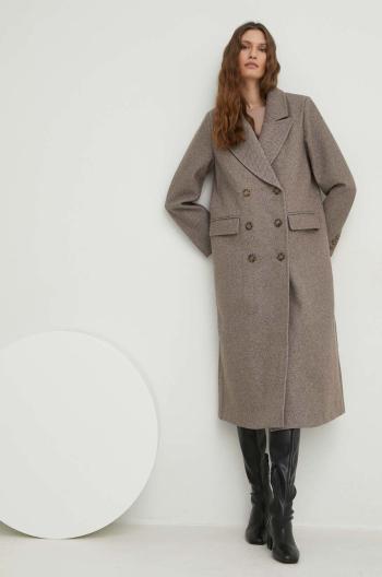 kabát s vlnou Answear Lab , béžová barva, přechodný, dvouřadový