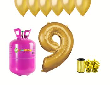 HeliumKing Helium párty set na 9. narozeniny se zlatými balónky